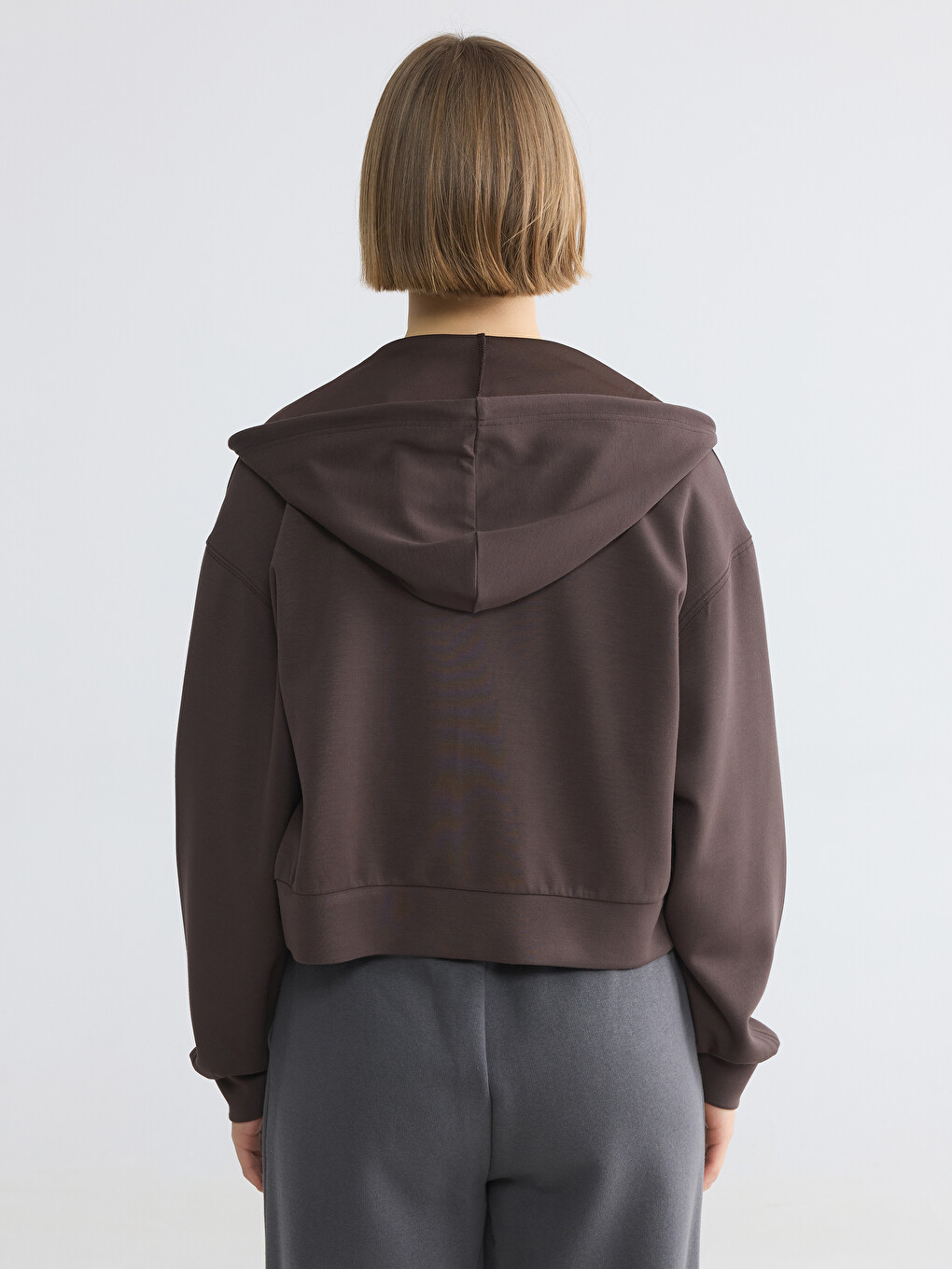 Woman Brown Zip-up Sweatshirt-3