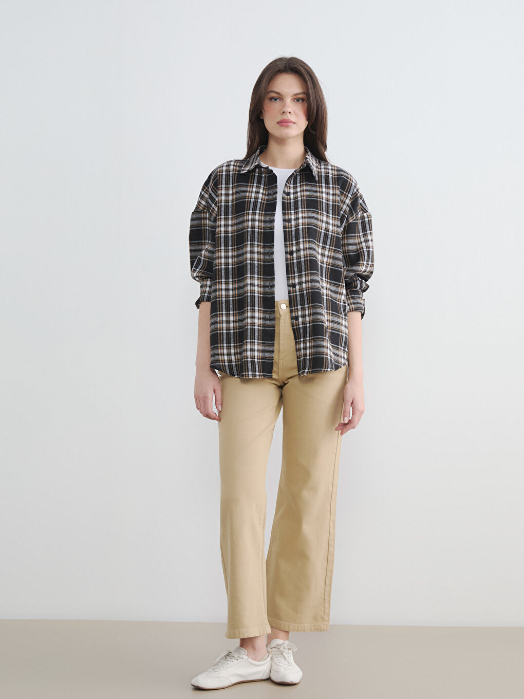 Әйелдер қара Фланель көйлек-1