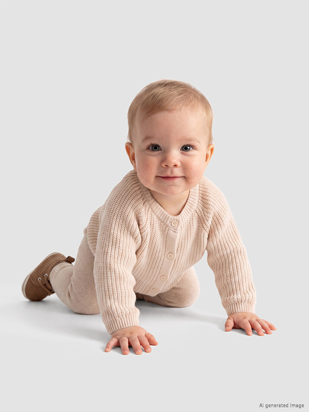 Ekru Beli Lastikli Erkek Bebek Triko Pantolon