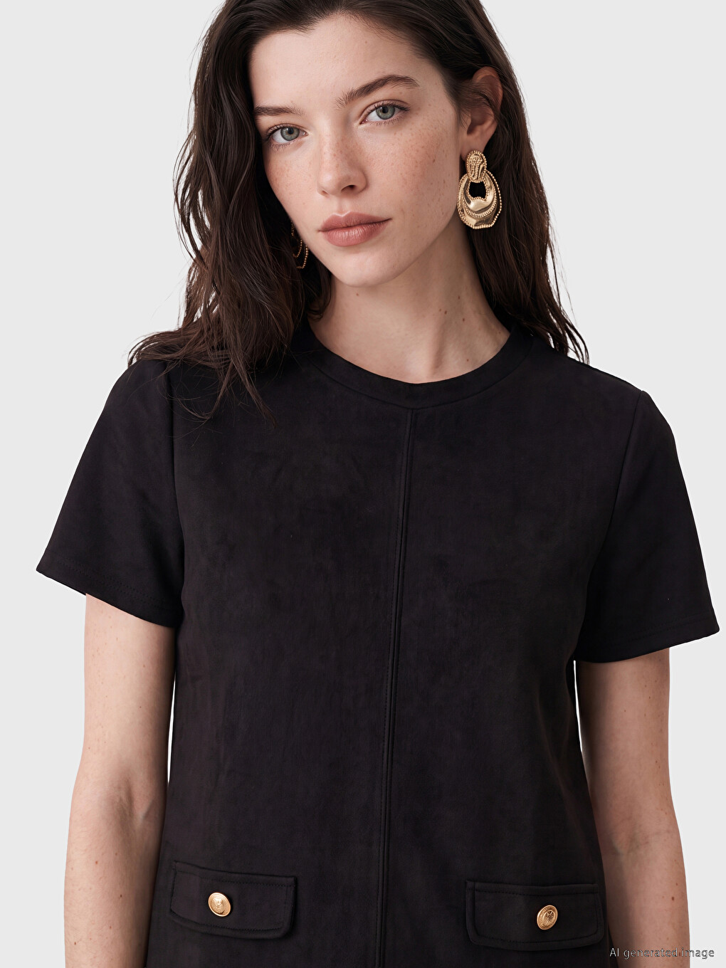 Crew Neck Faux Suede Mini Dress-1