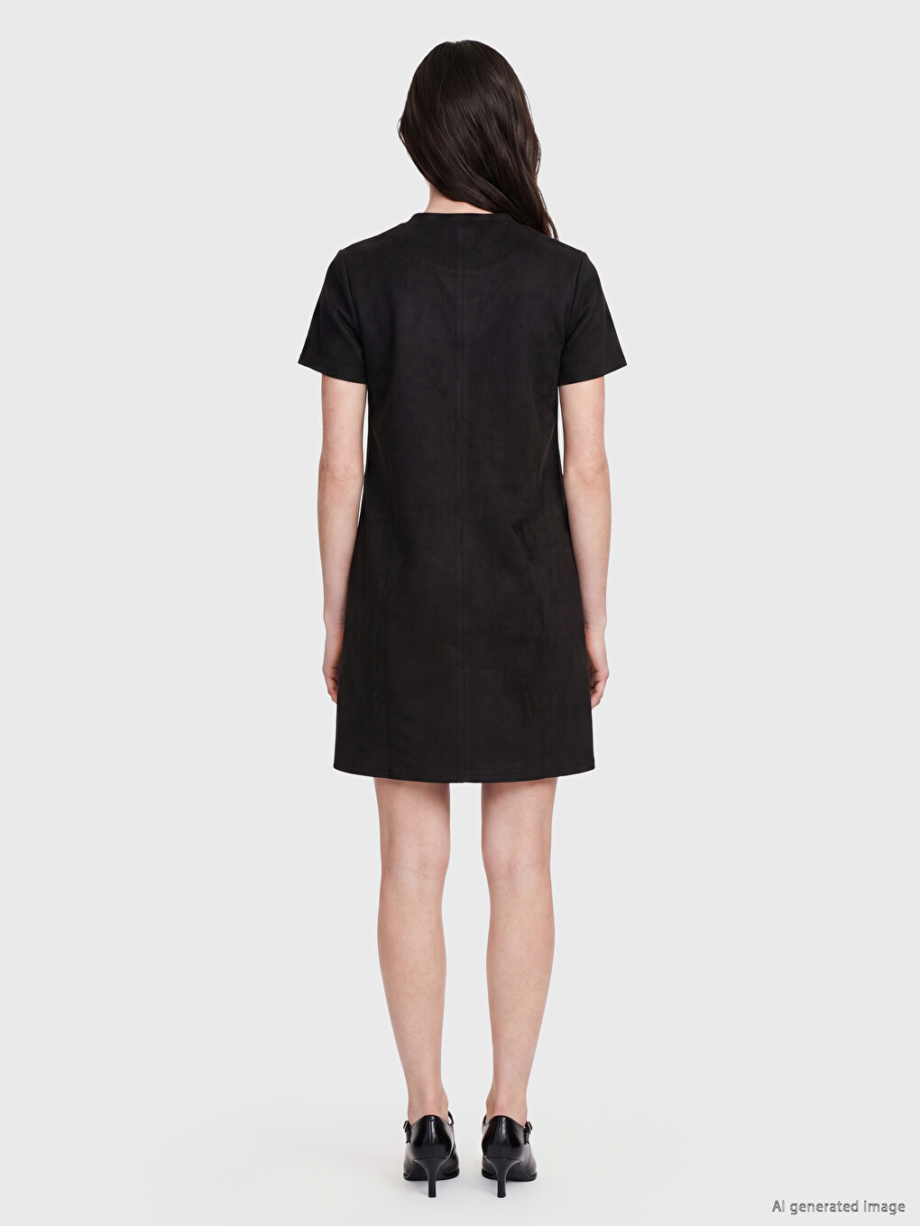 Crew Neck Faux Suede Mini Dress-3