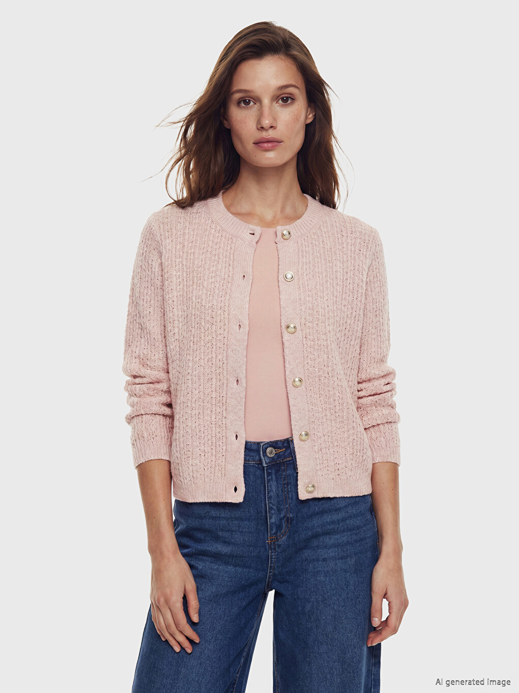 Crew Neck Patterned Women's Knitwear Cardigan