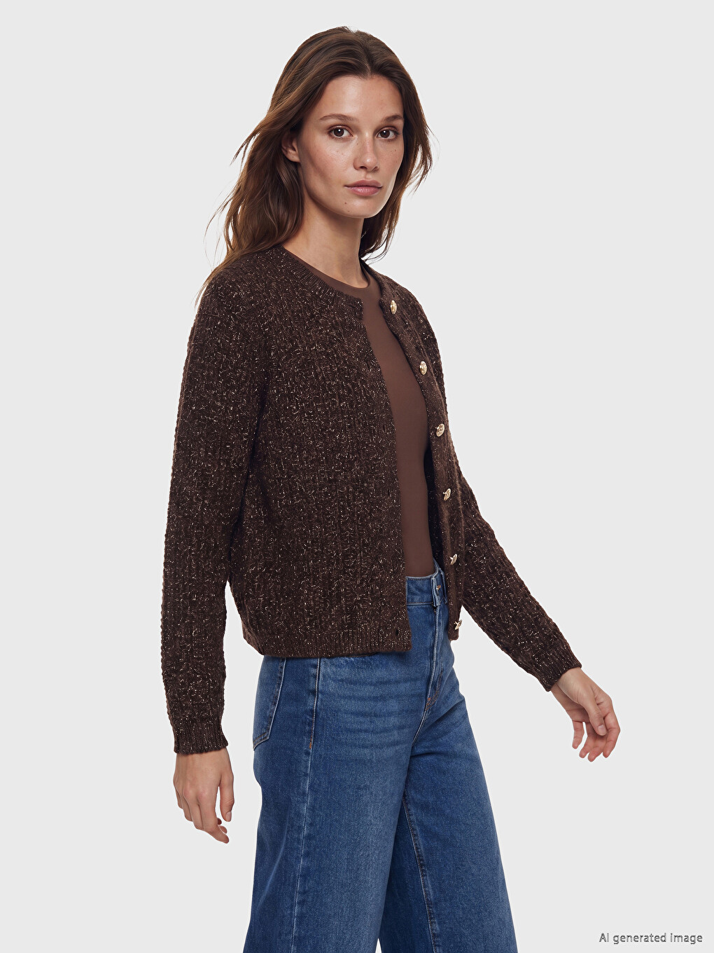 Crew Neck Patterned Women's Knitwear Cardigan