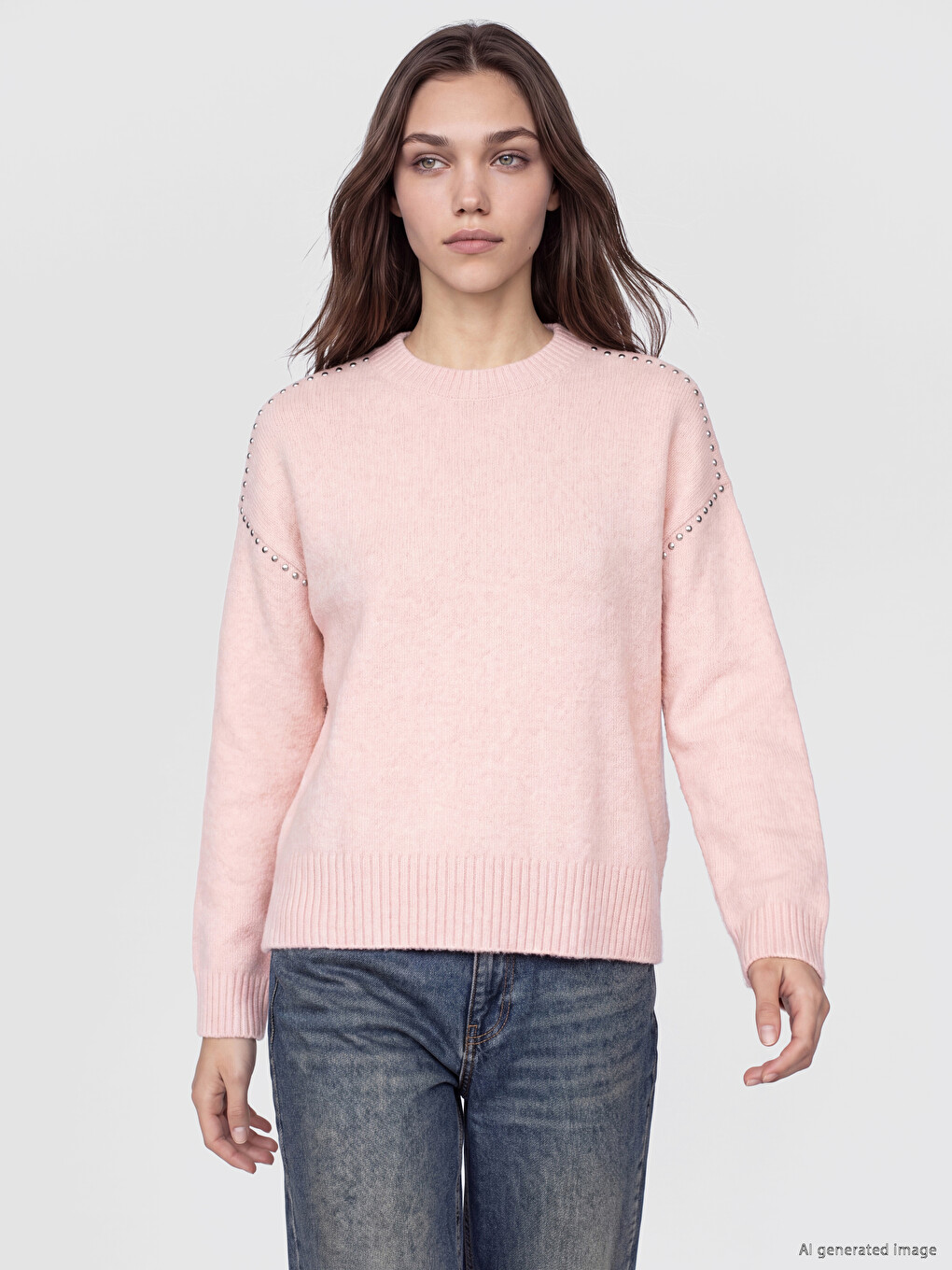 Stone Embellished Wool Blended Women's Knitwear Sweater