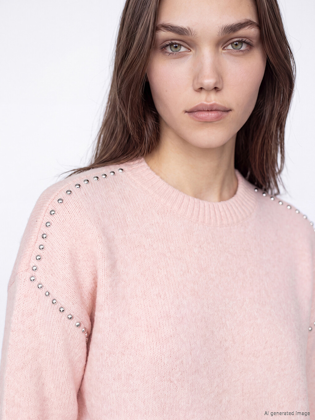 Stone Embellished Wool Blended Women's Knitwear Sweater-2