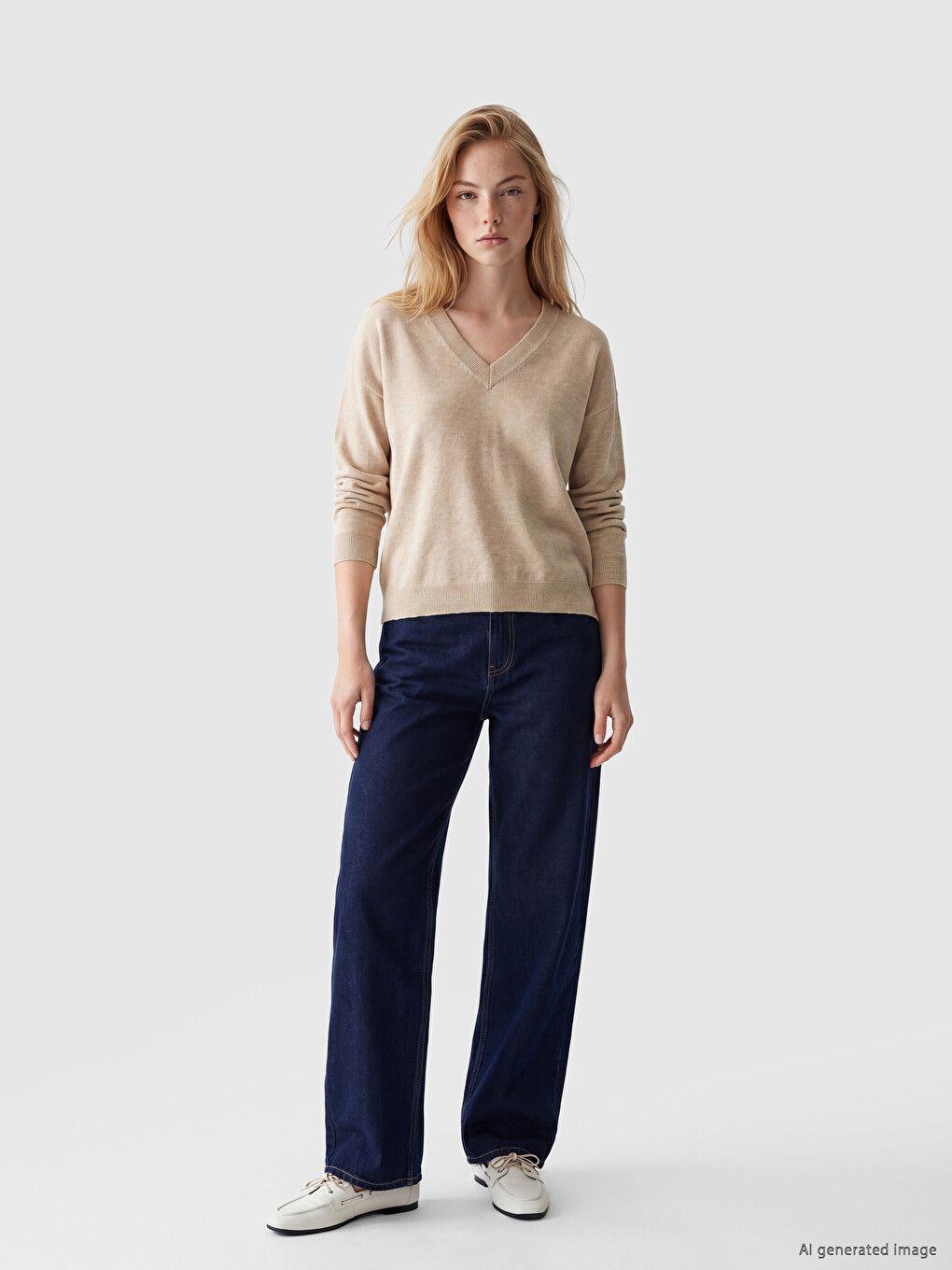 V Neck Women's Knitwear Sweater-1
