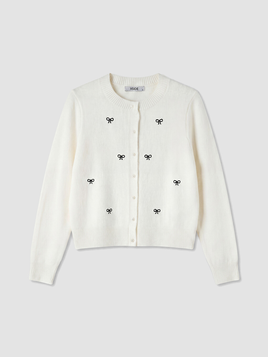 Crew Neck Bow Embroidered Women's Knitwear Cardigan-4