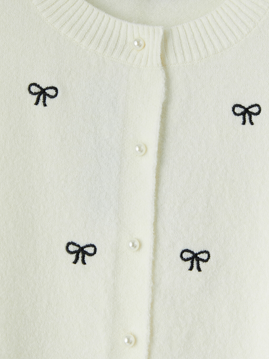 Crew Neck Bow Embroidered Women's Knitwear Cardigan-5