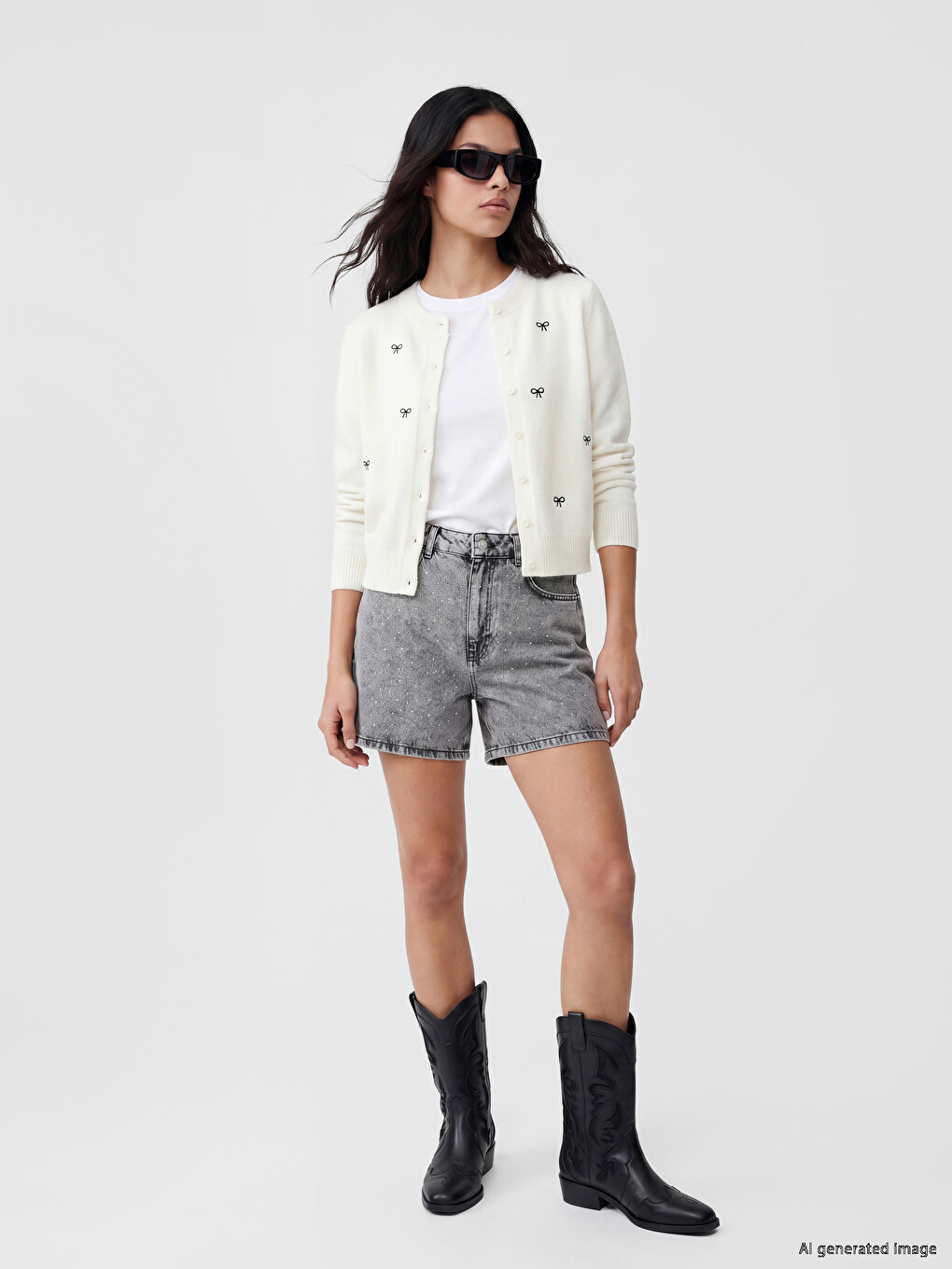 Crew Neck Bow Embroidered Women's Knitwear Cardigan-1