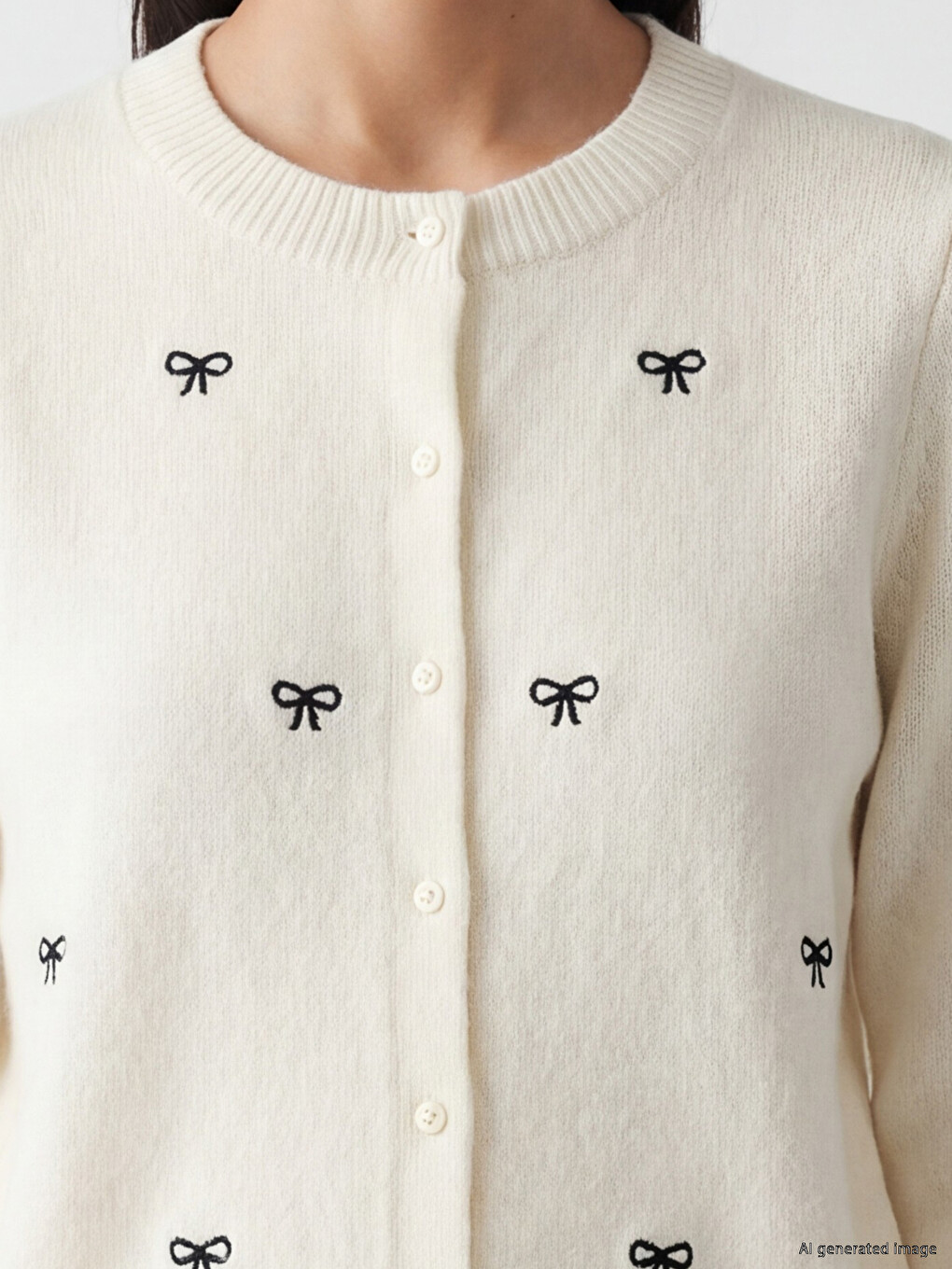 Crew Neck Bow Embroidered Women's Knitwear Cardigan-2