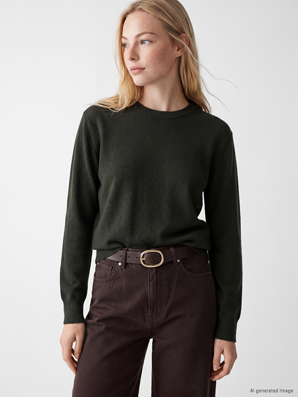 Crew Neck Long Sleeved Women's Knitwear Sweater