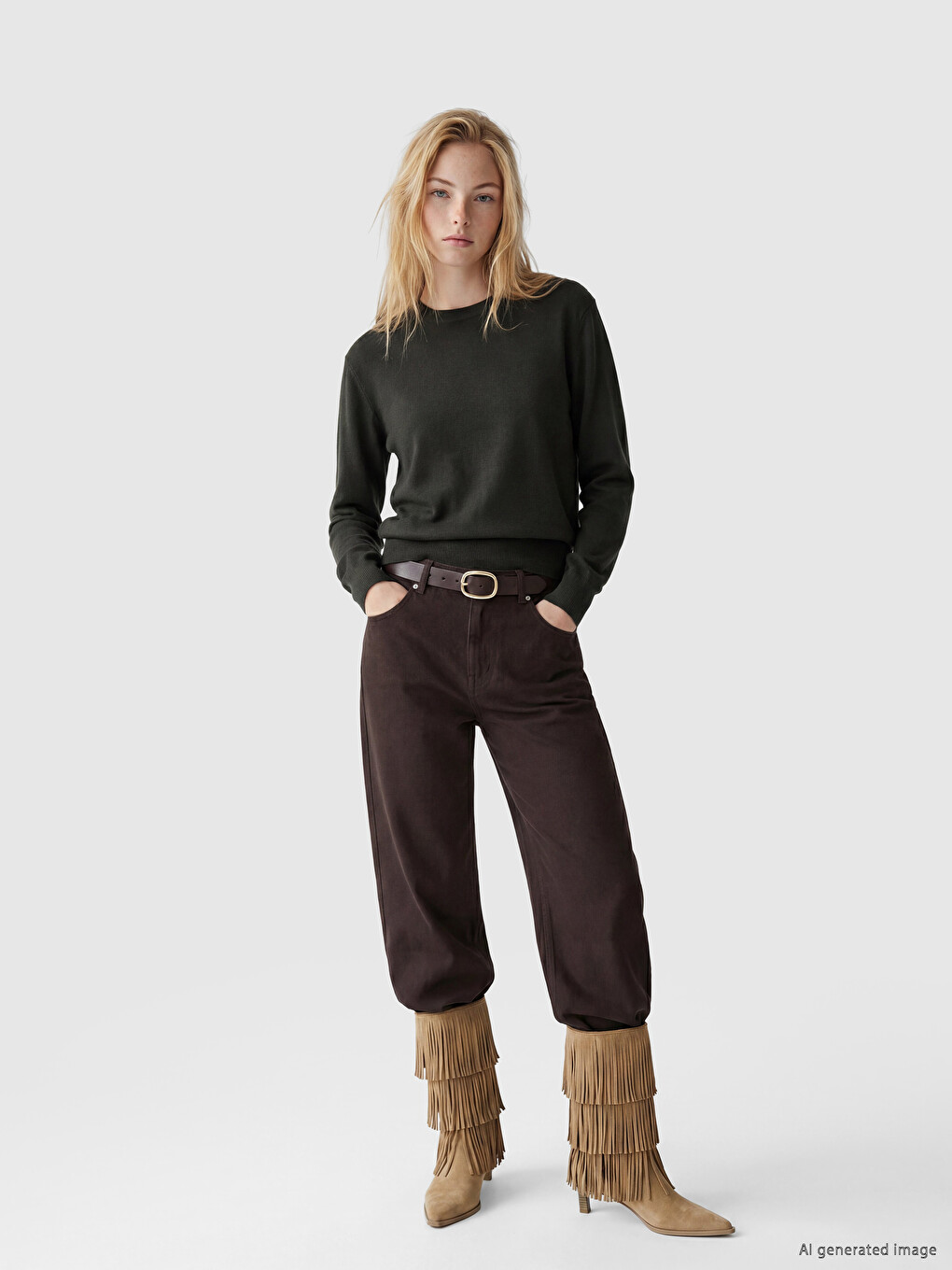Crew Neck Long Sleeved Women's Knitwear Sweater-1