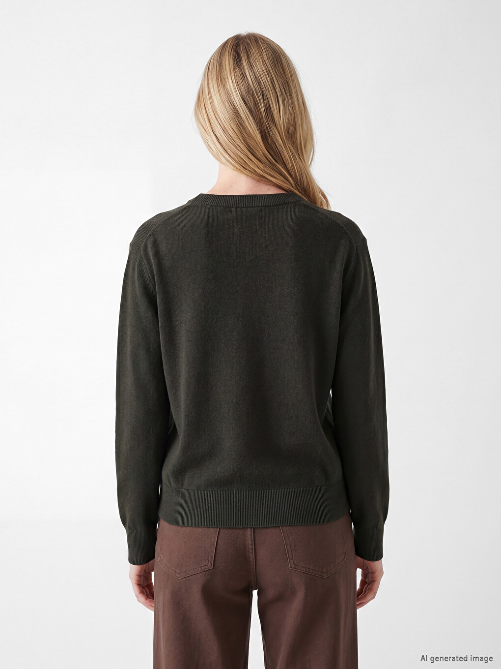 Crew Neck Long Sleeved Women's Knitwear Sweater-3