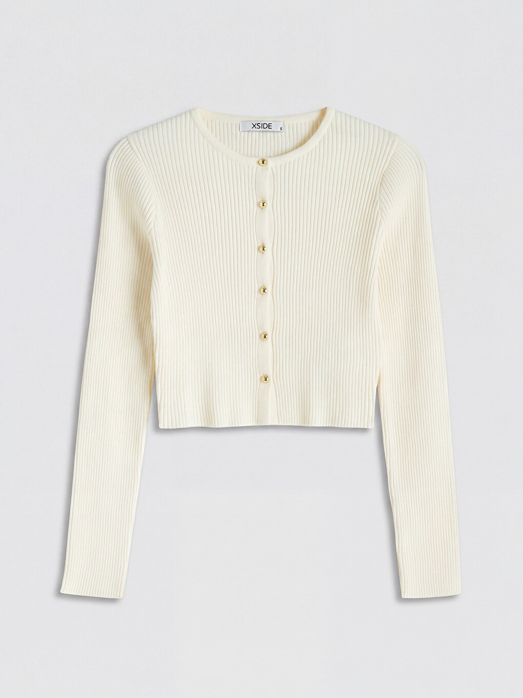 Crew Neck Ribbed Women's Knitwear Cardigan-4