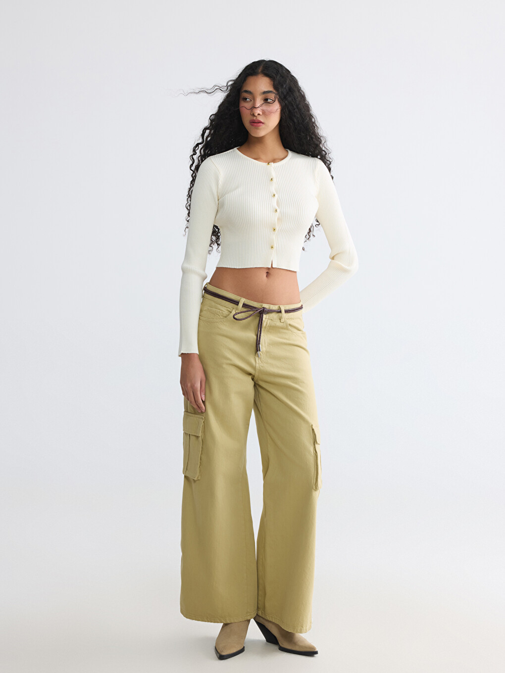 Crew Neck Ribbed Women's Knitwear Cardigan-1