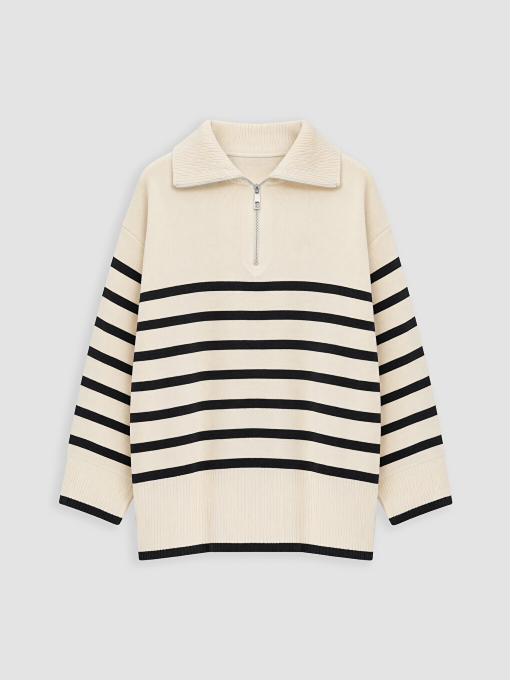 Mock Neck Striped Women's Knitwear Tunic-4
