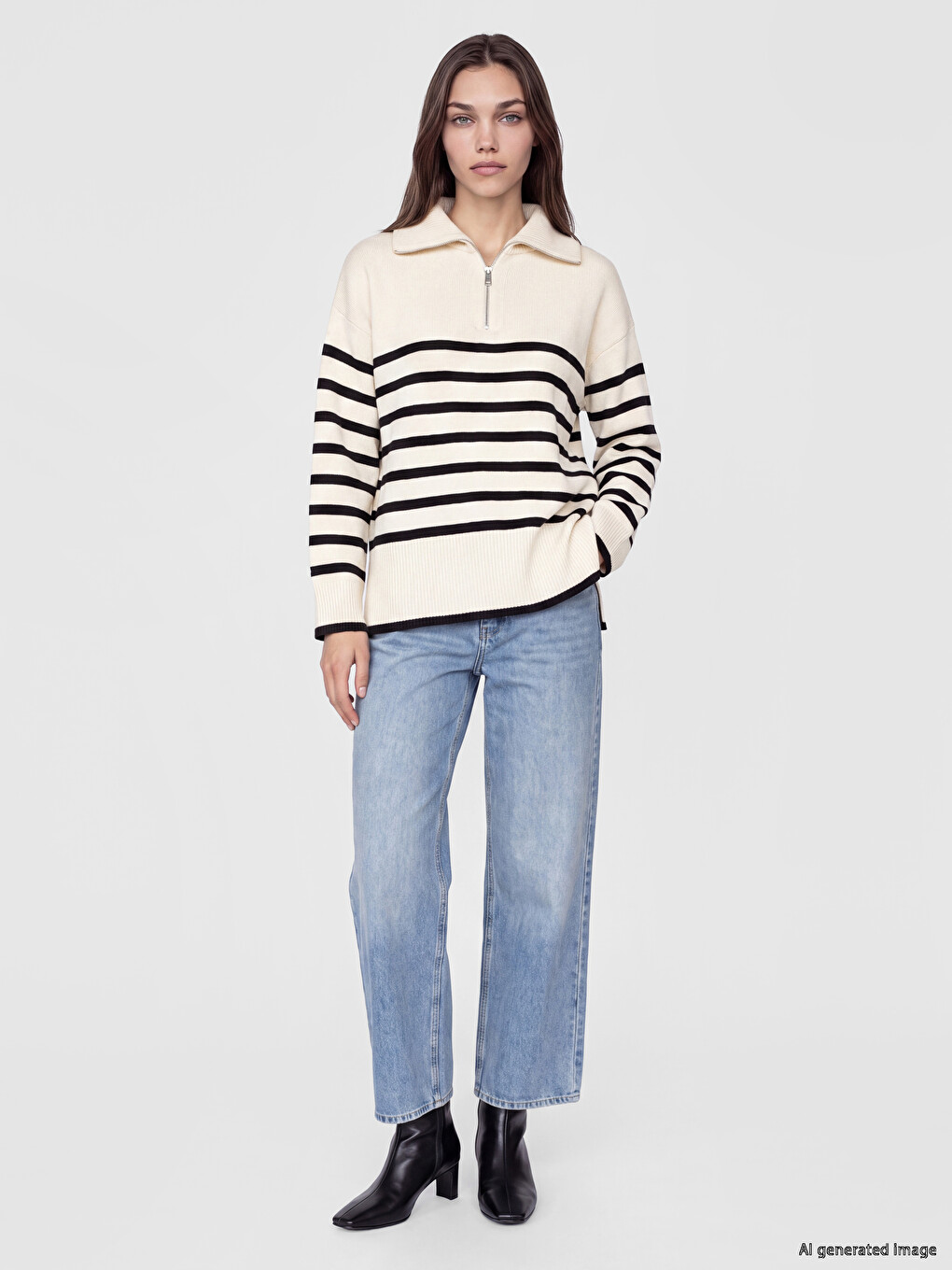 Mock Neck Striped Women's Knitwear Tunic-1