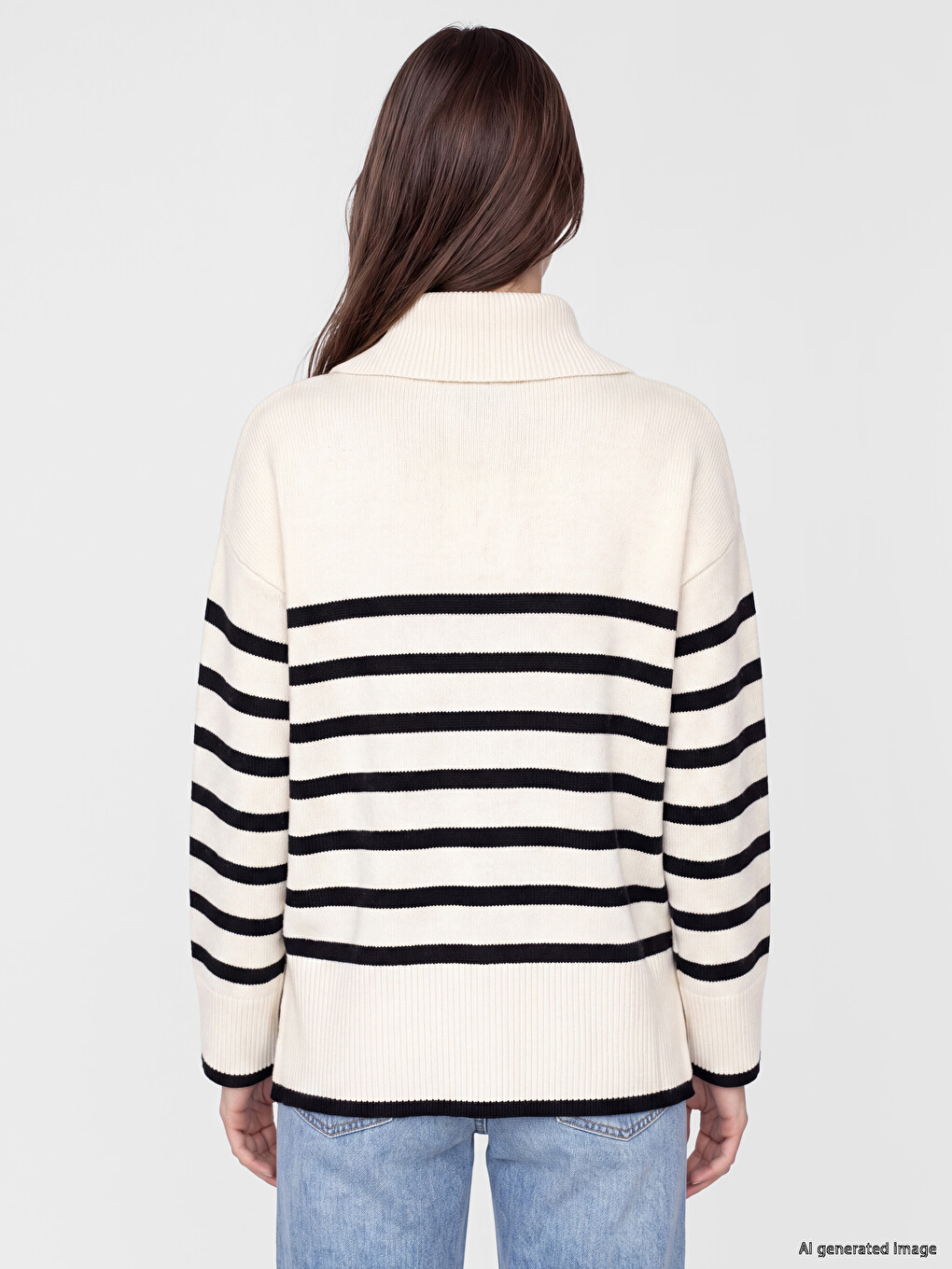 Mock Neck Striped Women's Knitwear Tunic-3