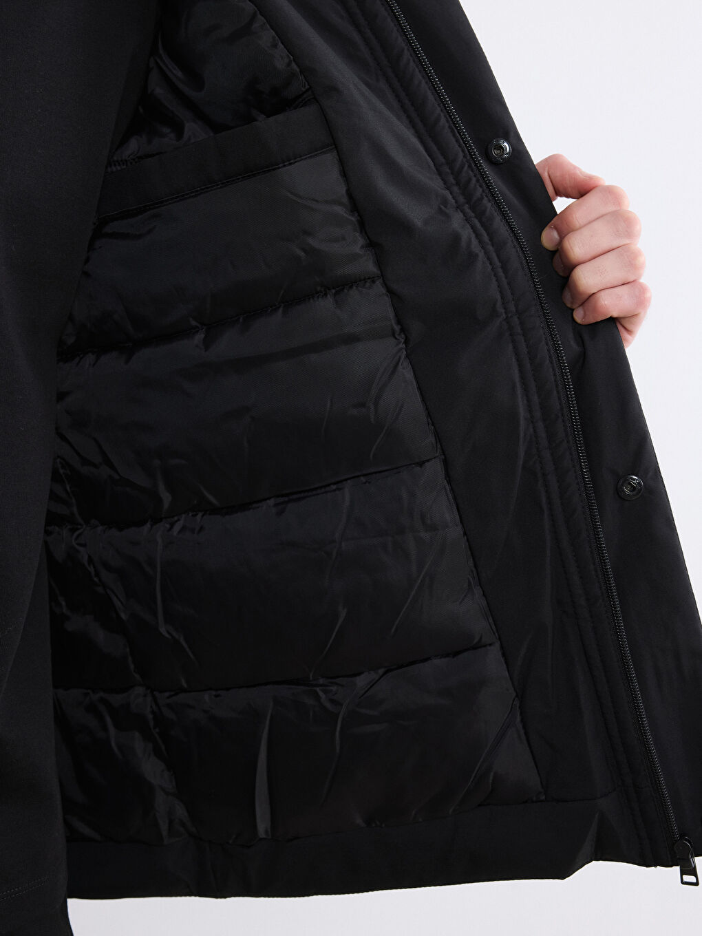 Siyah Standart Kalıp Kapüşonlu Erkek Şişme Mont-2