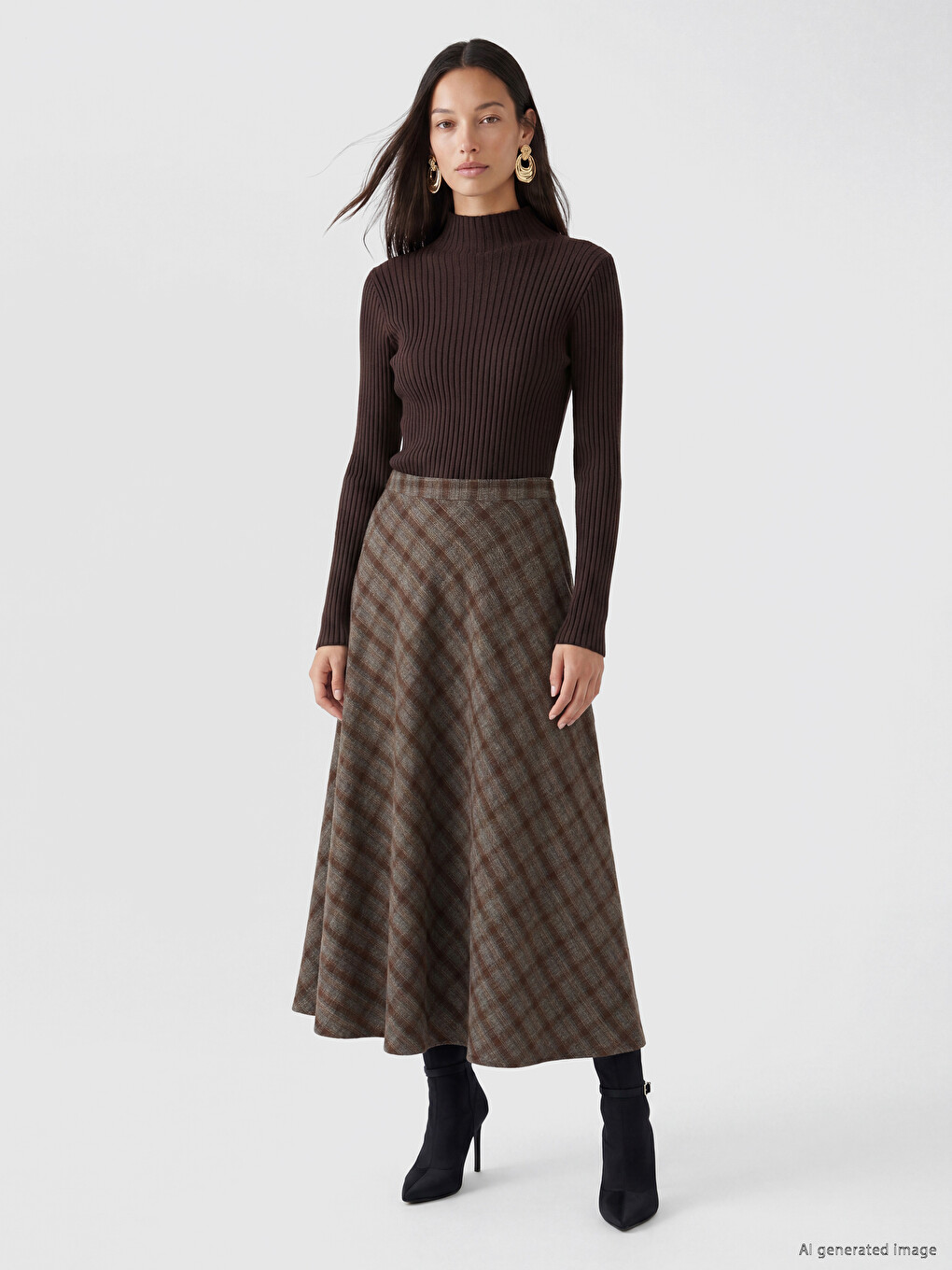 Elastic Waist Plaid Flared Skirt