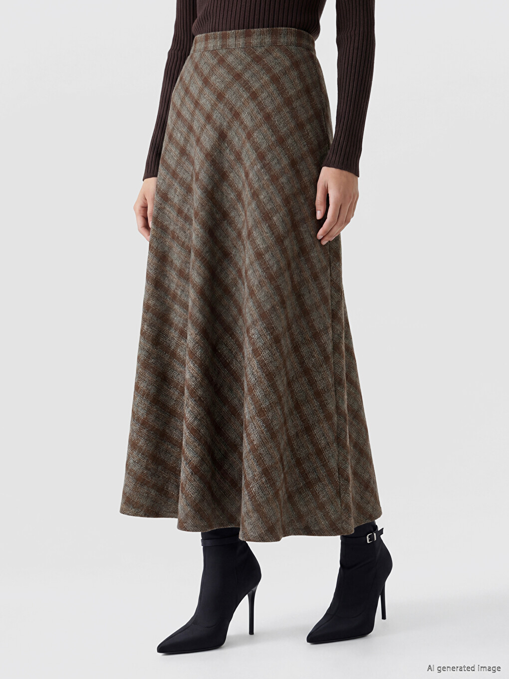 Elastic Waist Plaid Flared Skirt-1