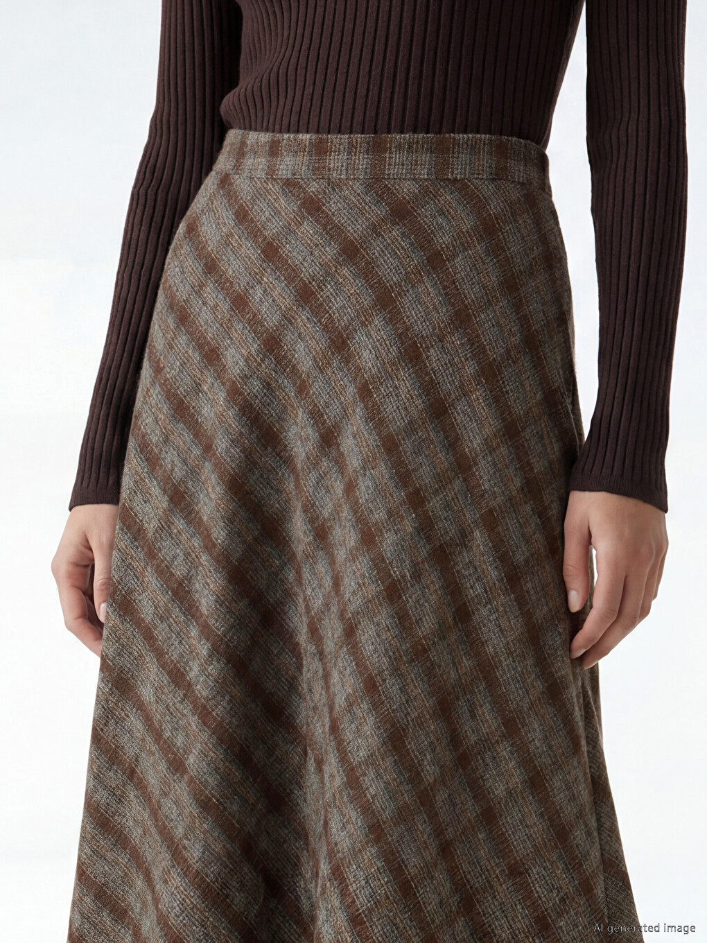 Elastic Waist Plaid Flared Skirt-2