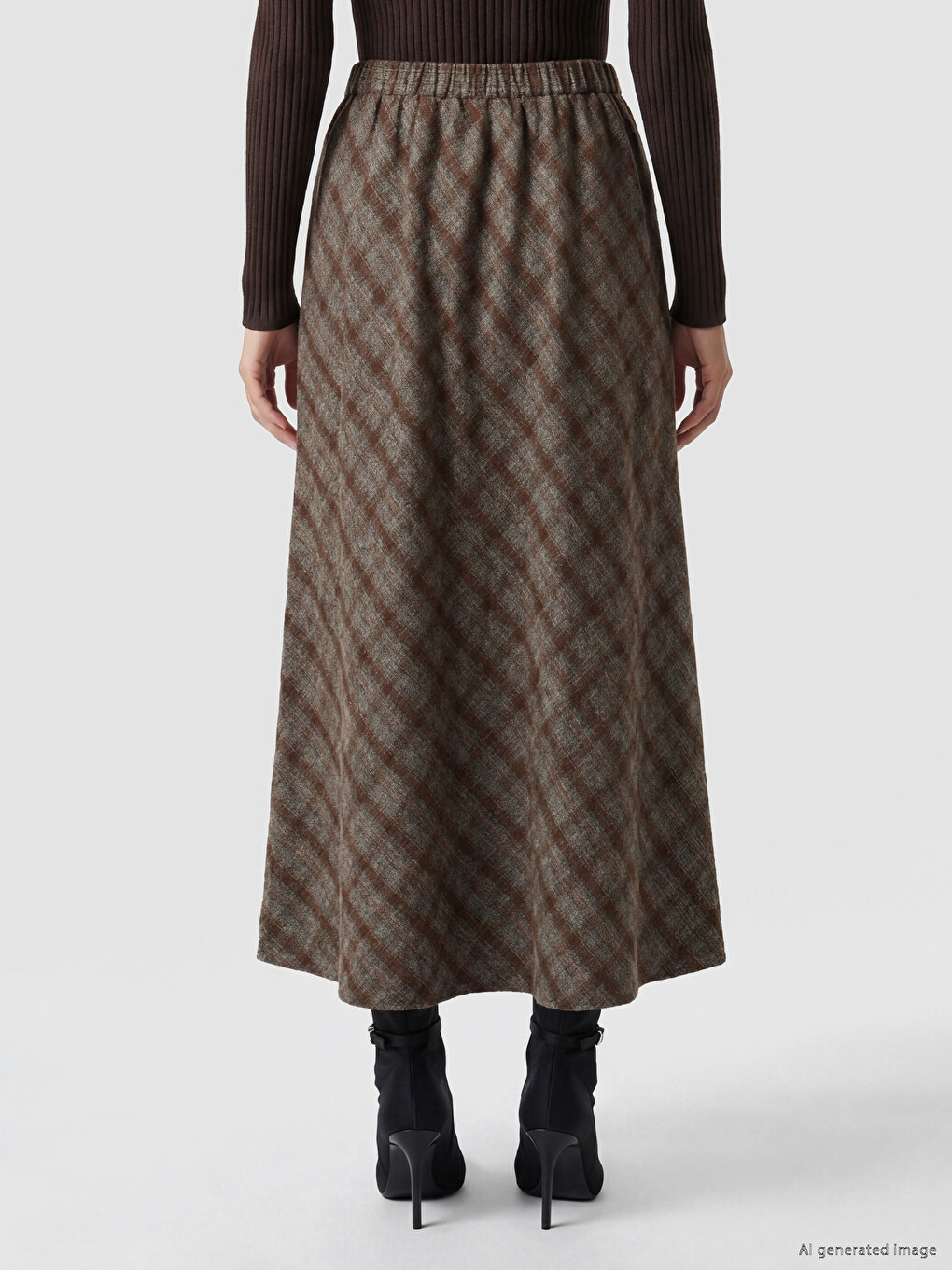 Elastic Waist Plaid Flared Skirt-3