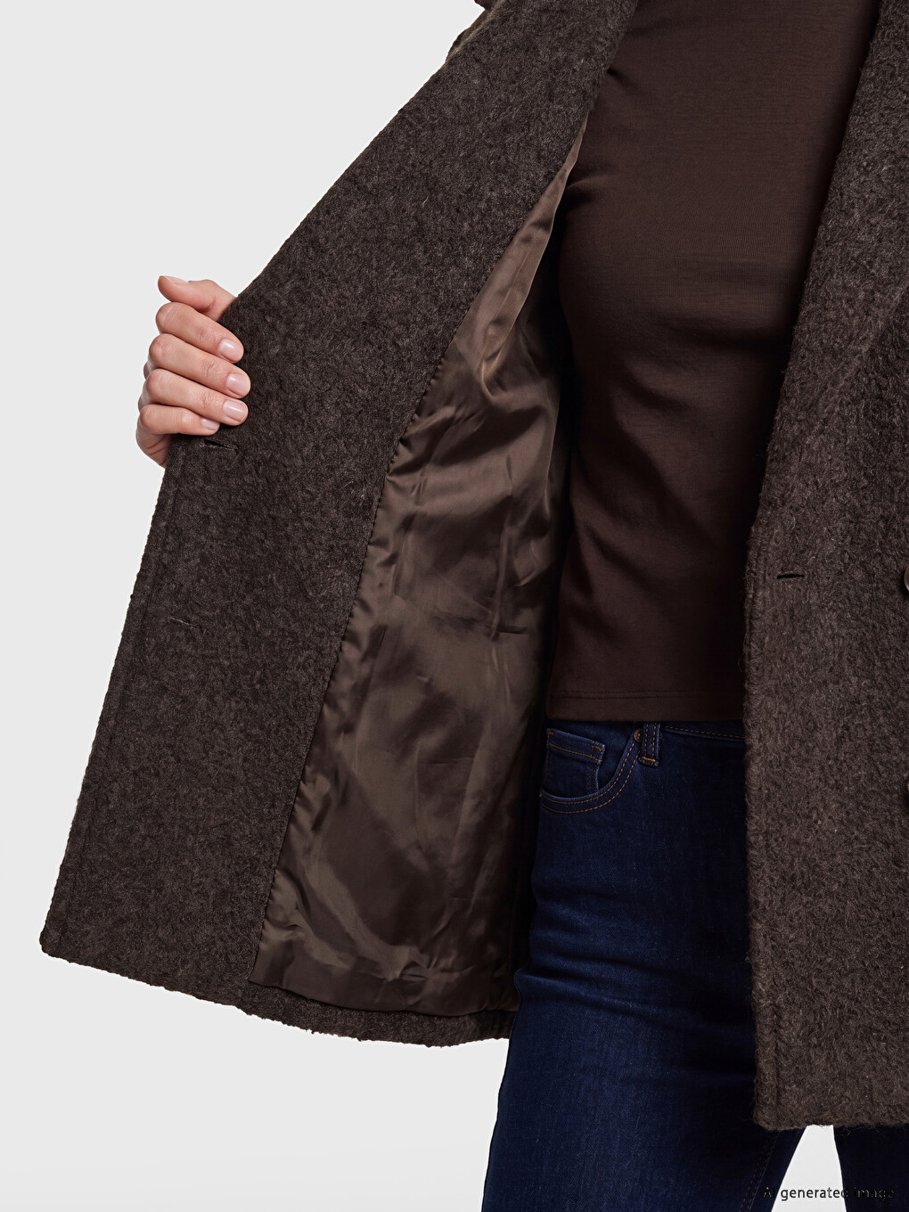 Kahverengi Kruvaze Yaka Oversize Kadın Kaşe Kaban-4