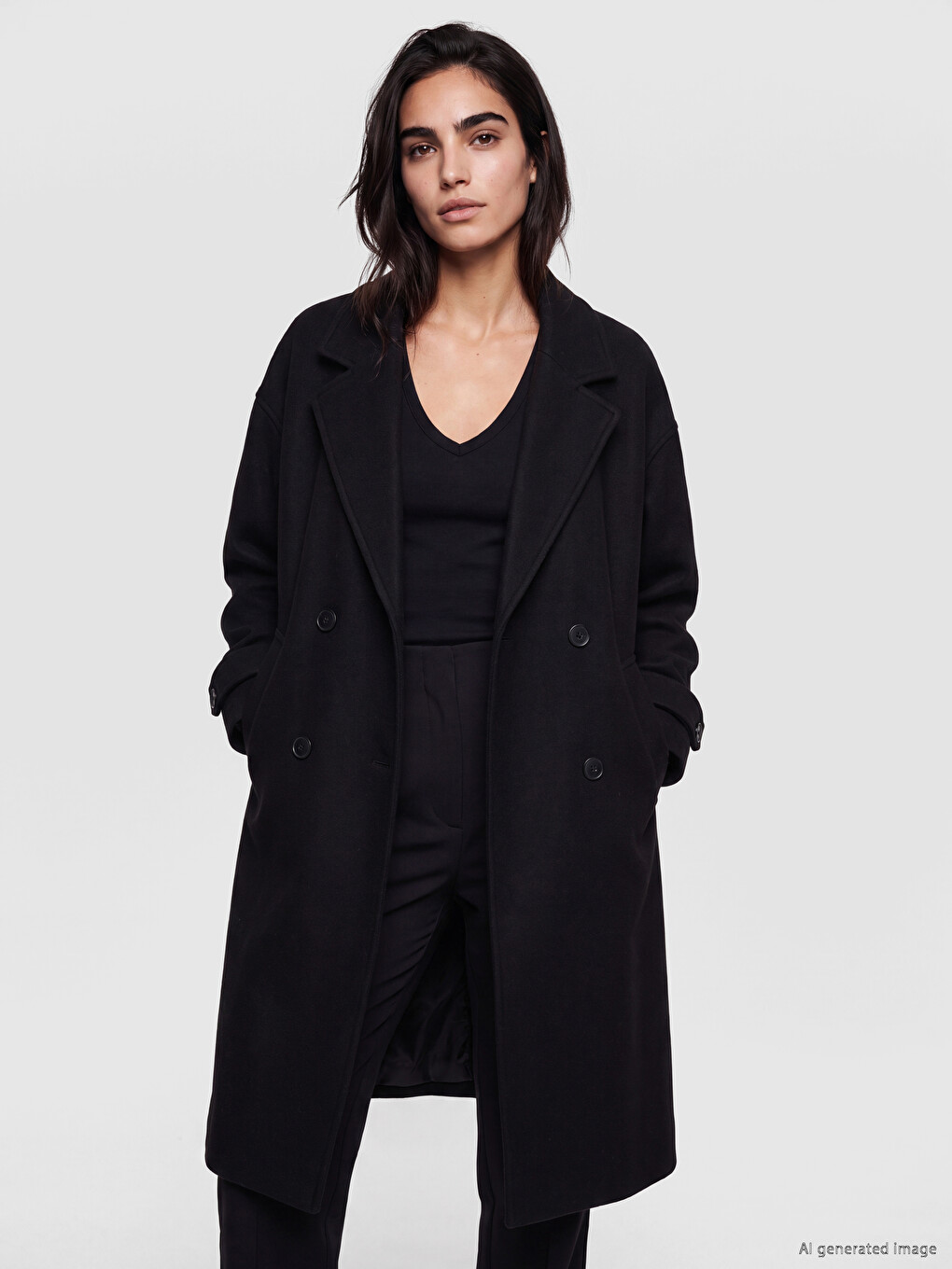 Double Breasted Collar Women's Cachet Overcoat-1