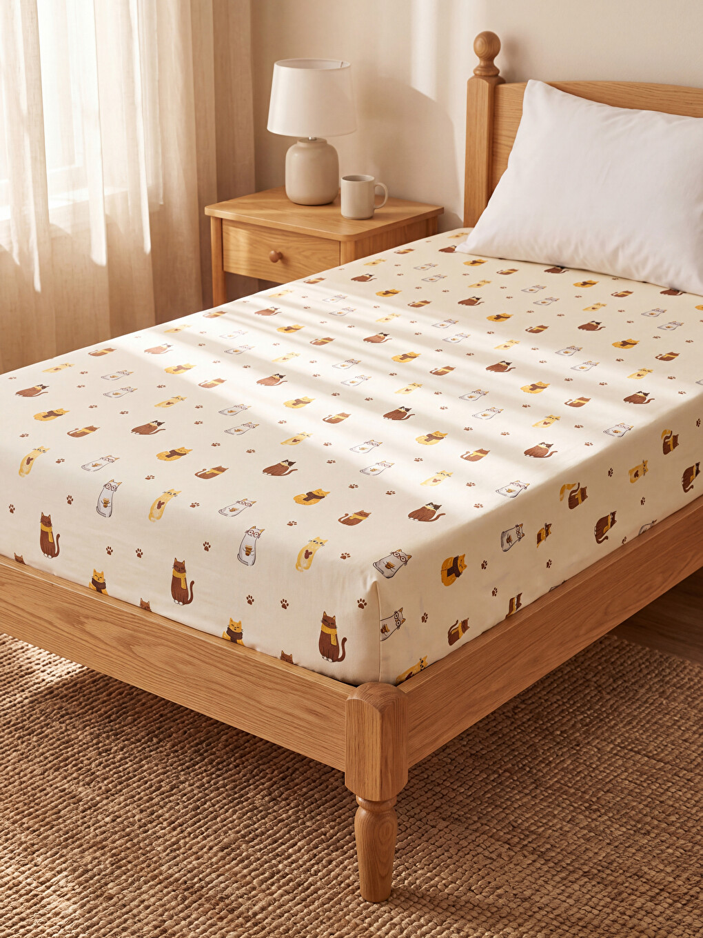 Cat Patterned Single Cotton Sheet