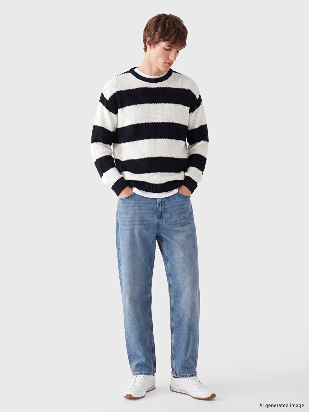 Crew Neck Striped Men's Knitwear Sweater-1