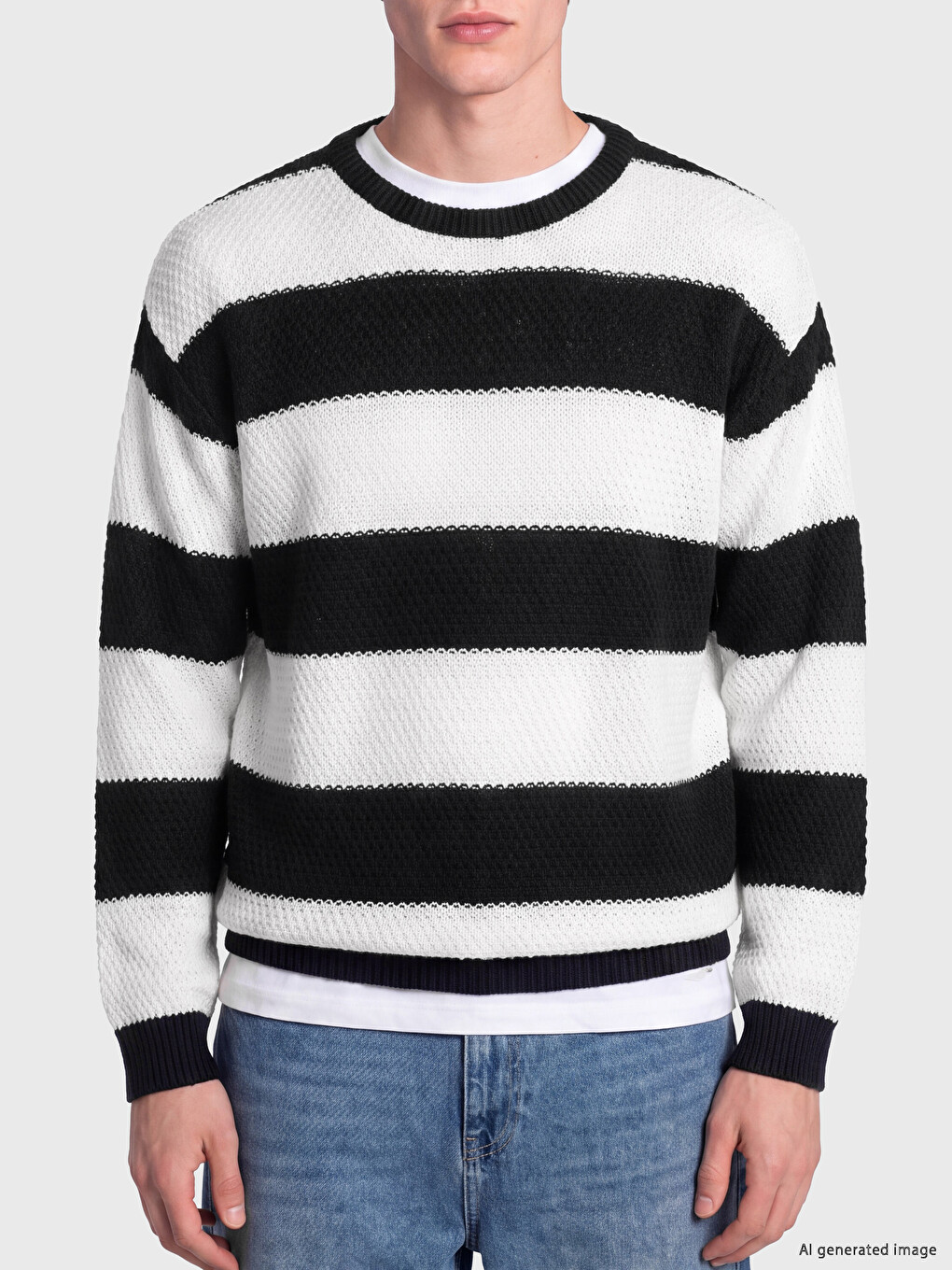 Crew Neck Striped Men's Knitwear Sweater-2