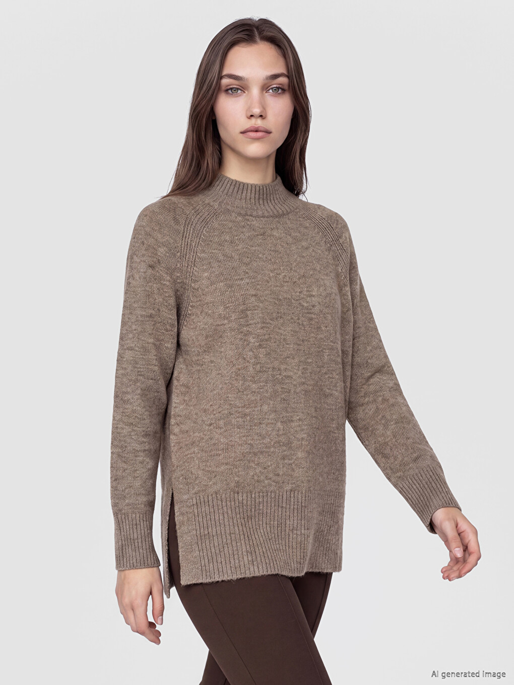 Mock Turtleneck Oversize Women's Knitwear Tunic