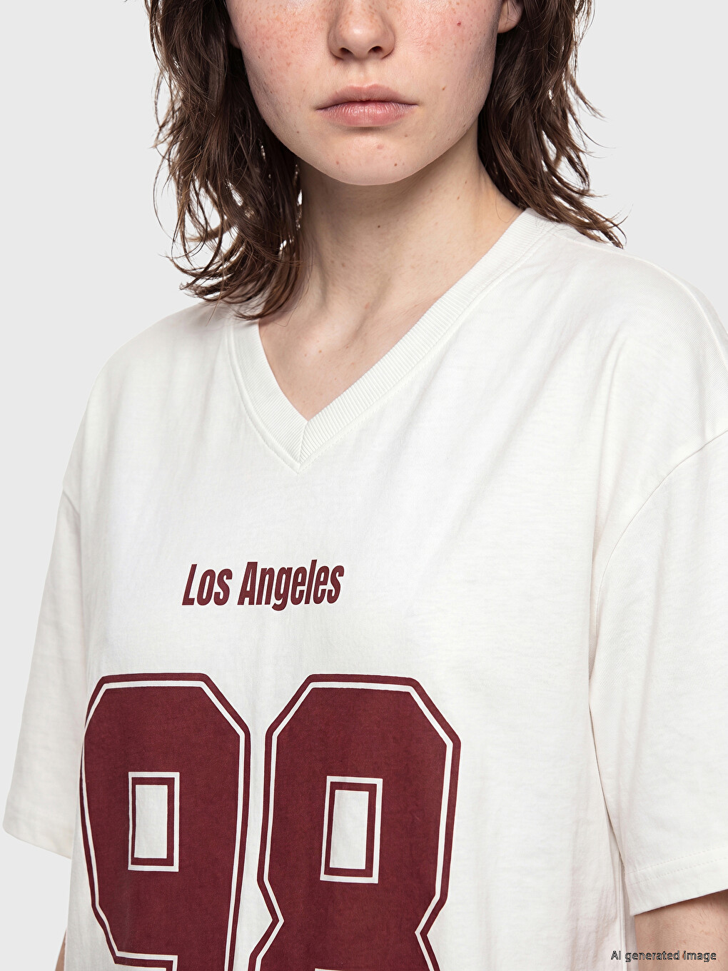 Женская Футболка С Принтом V Neck Los Angeles-2