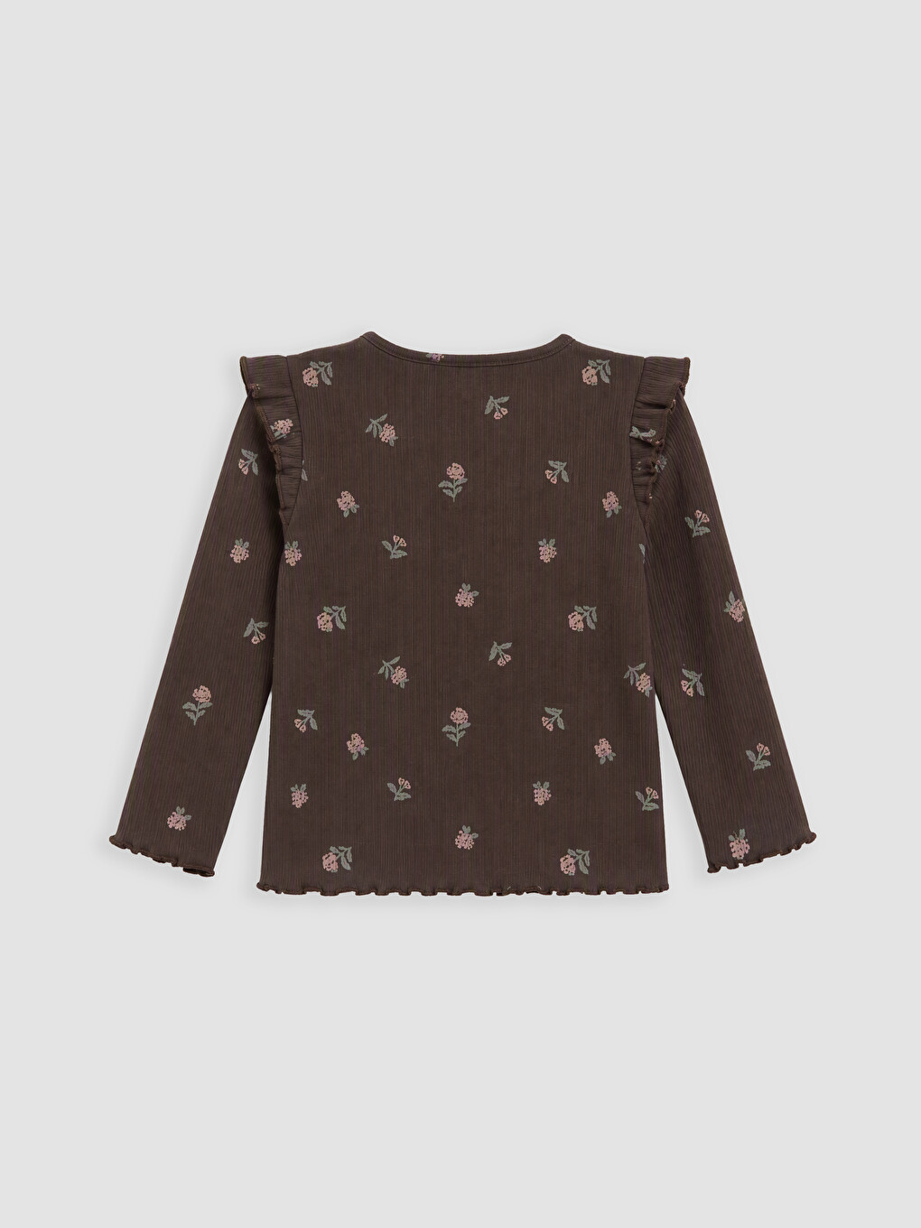 Kahverengi Çiçekli Kız Bebek Pijama Üst-2
