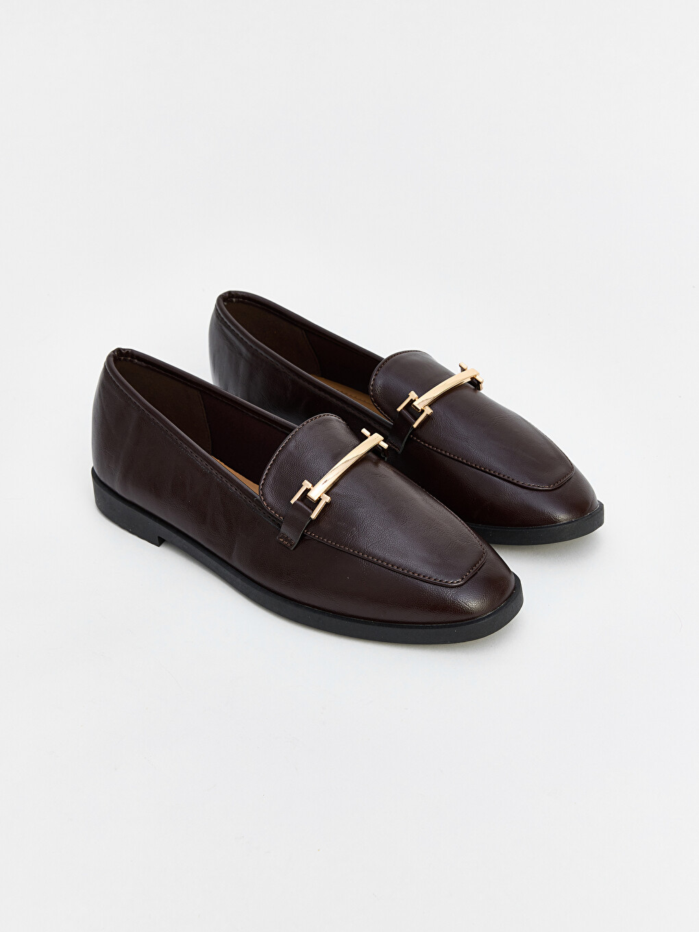 Round Toe Metal Buckle Women's Loafer
