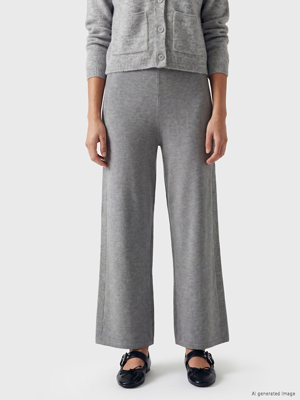 Pantaloni Tricot Femeie Cu Talie Elastică-1