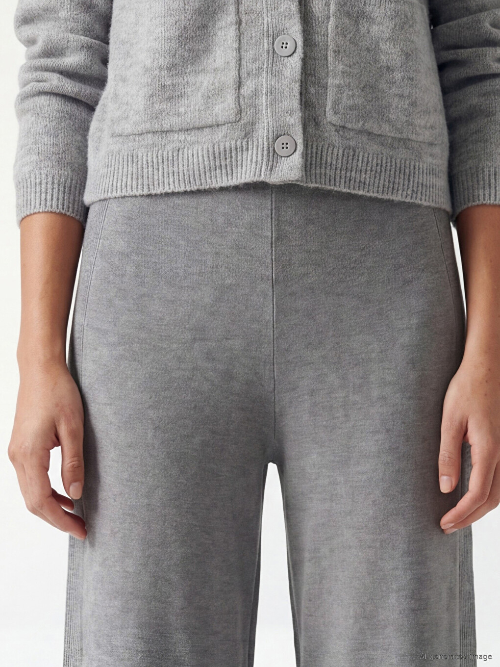 Pantaloni Tricot Femeie Cu Talie Elastică-2