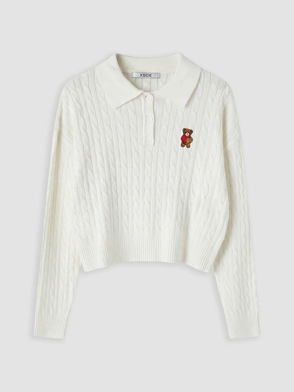 Polo Collar Cable Knit Patterned Women's Knitwear Sweater-4