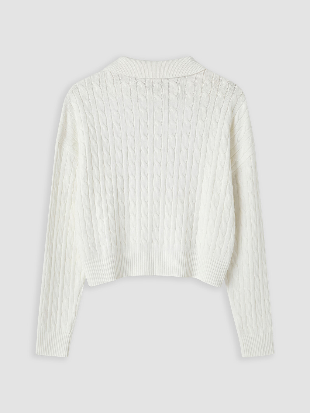 Polo Collar Cable Knit Patterned Women's Knitwear Sweater-5