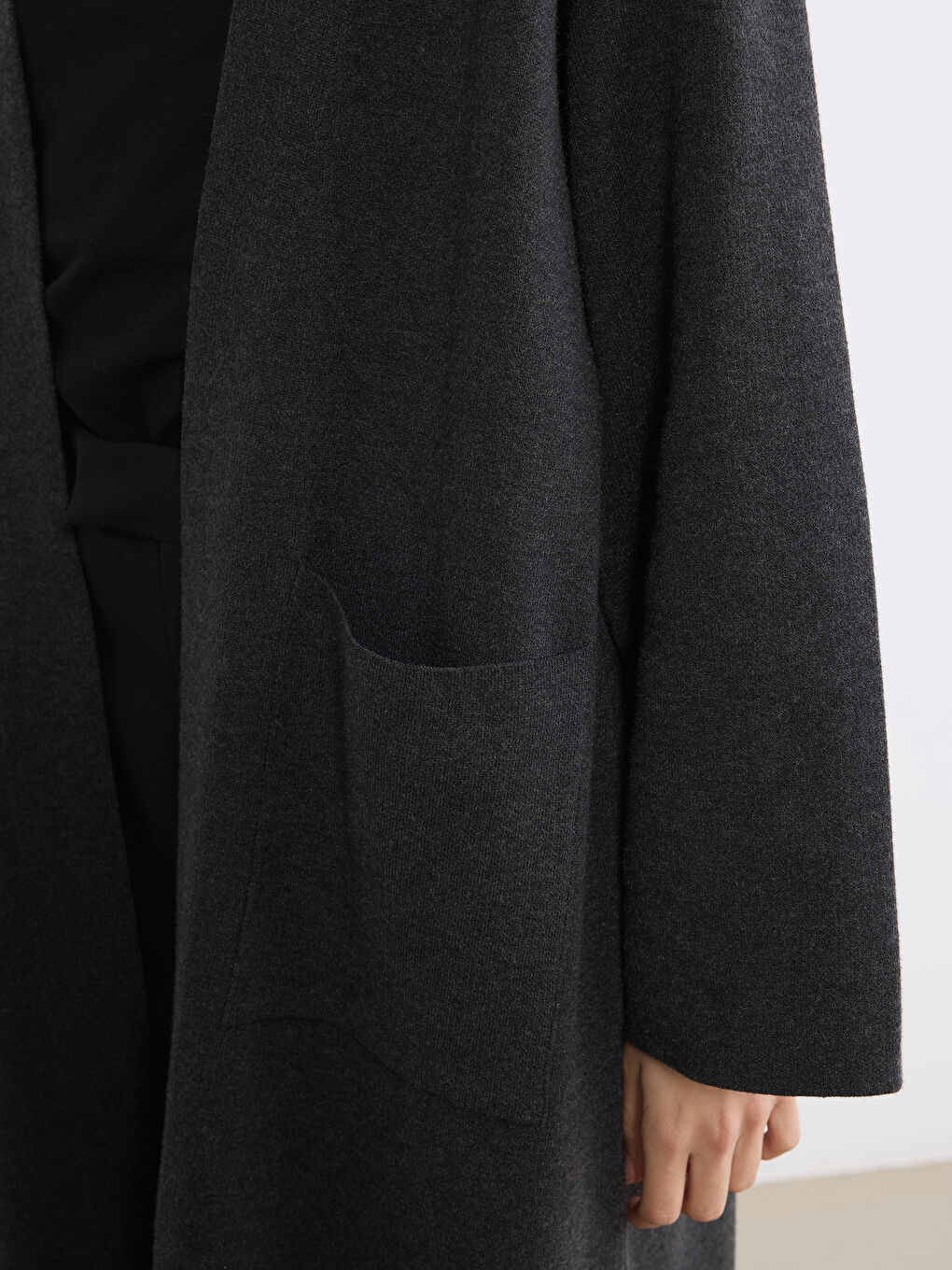 Antrasit Şal Yaka Oversize Kadın Triko Hırka-2