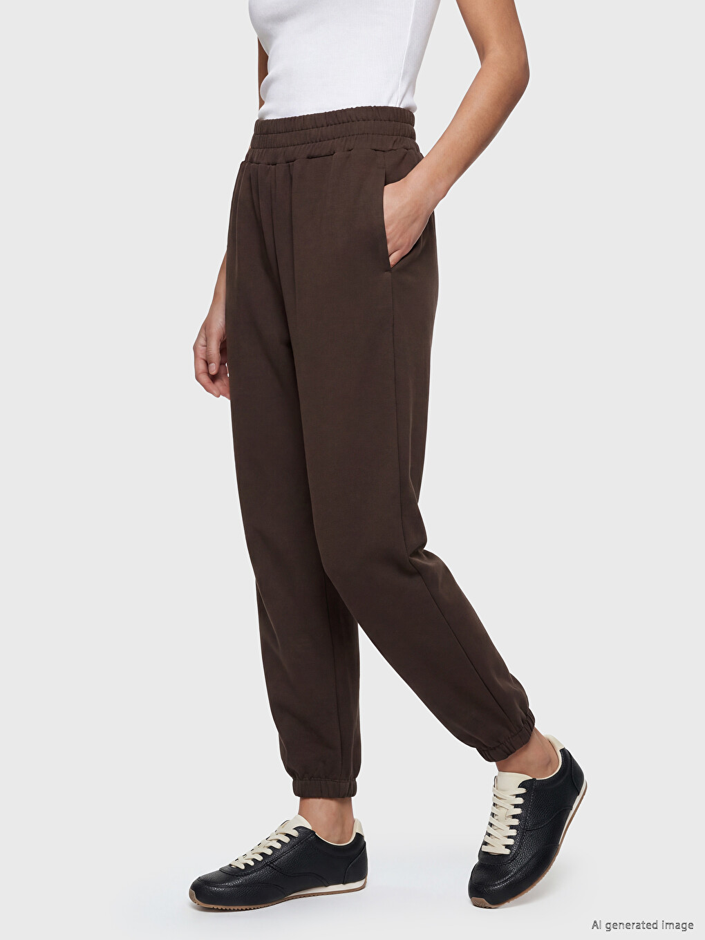 Women's Elastic Waist Plain Jogger Sweatpants-2