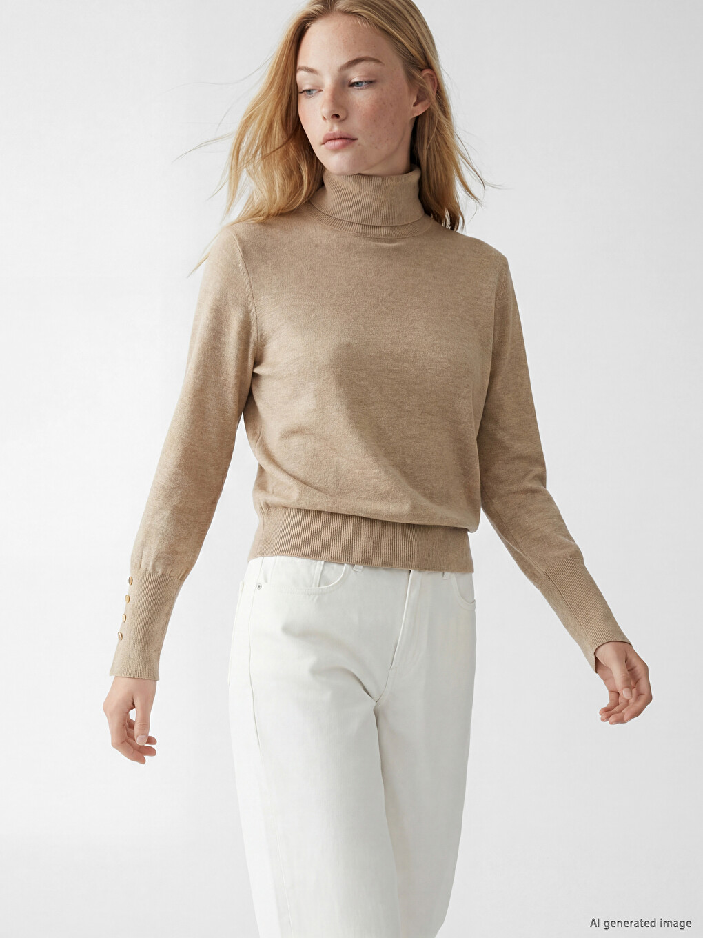 Cuff Buttoned Turtleneck Women's Knitwear Sweater
