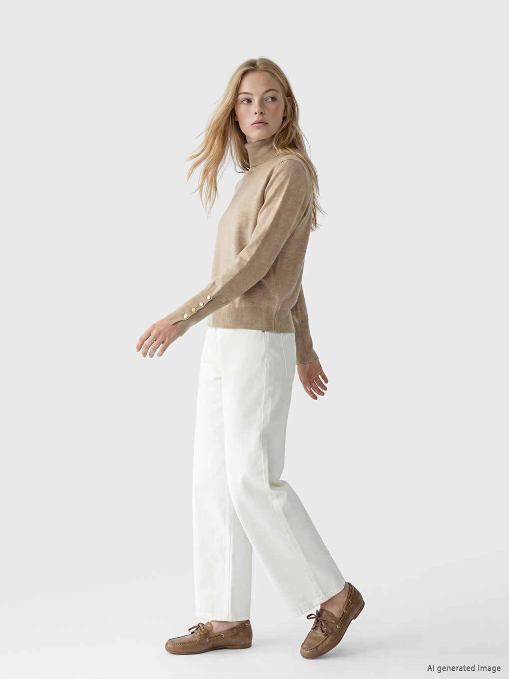 Cuff Buttoned Turtleneck Women's Knitwear Sweater-1