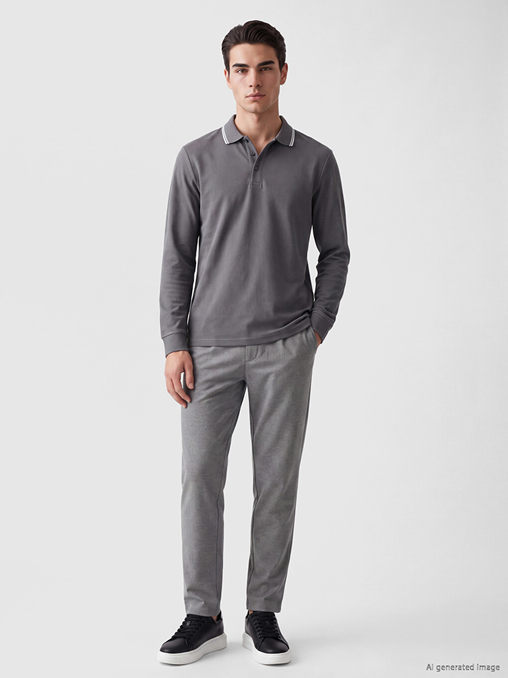 Standart Fit Polo Yaka Uzun Kollu Erkek Tişört-1