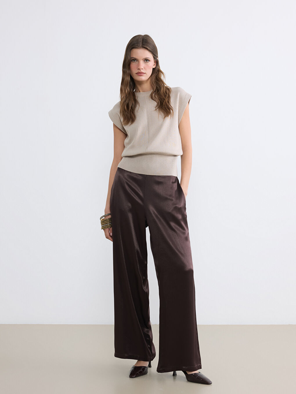 Bej Bisiklet Yaka Kadın Triko Süveter-1