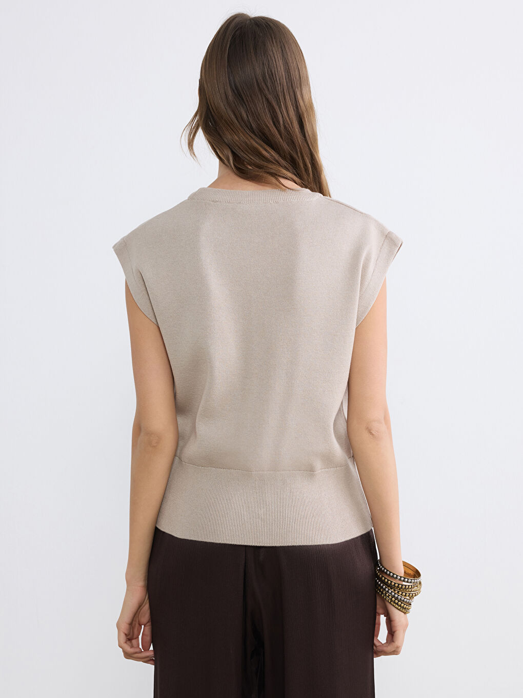 Bej Bisiklet Yaka Kadın Triko Süveter-3