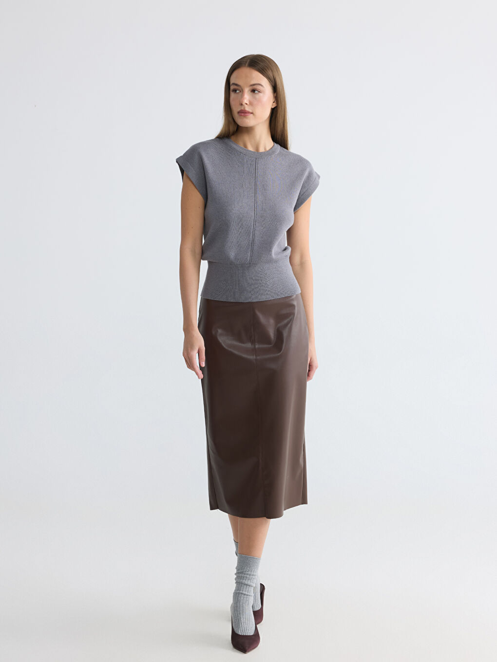 Gri Bisiklet Yaka Kadın Triko Süveter-1