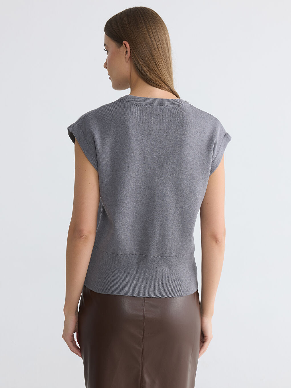 Gri Bisiklet Yaka Kadın Triko Süveter-3