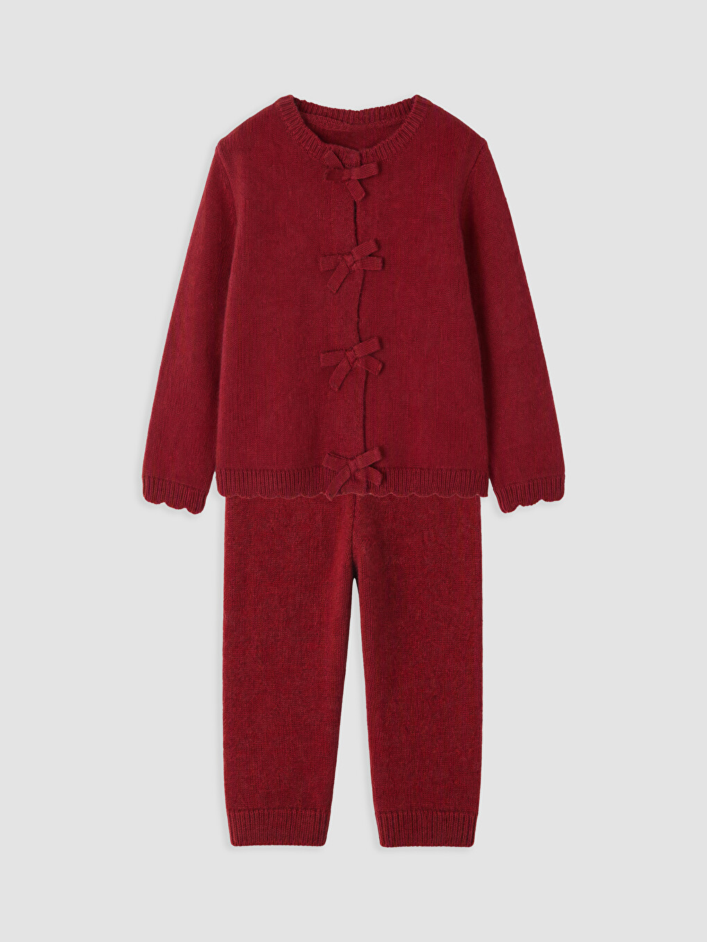 Bordo Fiyonk Detaylı Kız Bebek Triko Takım